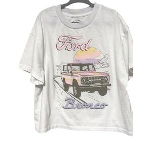Ford Bronco Graphic T-Shirt Kids Medium White Pink Retro Car Hybrid Apparel